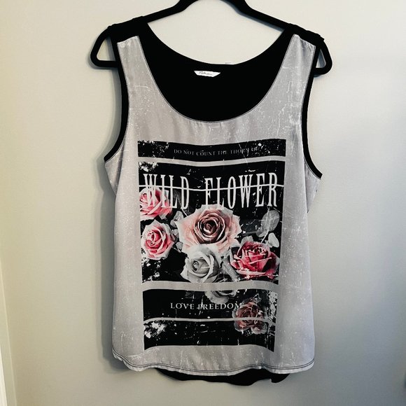 Reitmans Mixed Media Wild Flower Tank, Size Large - Picture 1 of 4